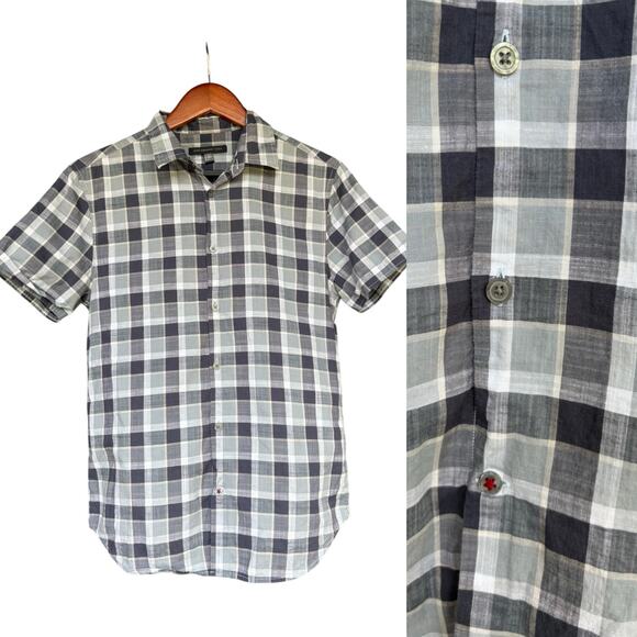 John Varvatos Other - John Varvatos Blue Grey Plaid Short Sleeve Cuffed Button Down - Small